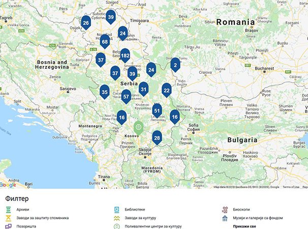 Mapa ustanova kulture u Srbiji